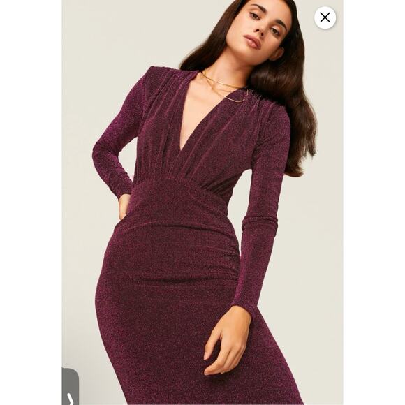 Opal Gown By Line & Dot Women’s XS Rent The Runway $148 Purple Sparkle 70s - Picture 1 of 14